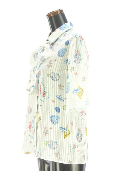 クリックで大画像表示 NARA CAMICIE(ナラカミーチェ)の古着「ストライプ×海モチーフ柄シアーブラウス(ブラウス)」大画像3へ
