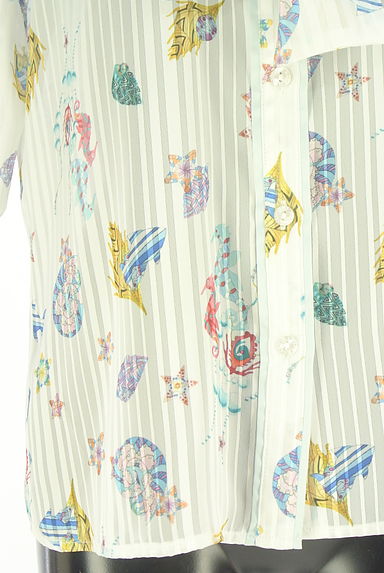 クリックで大画像表示 NARA CAMICIE(ナラカミーチェ)の古着「ストライプ×海モチーフ柄シアーブラウス(ブラウス)」大画像4へ