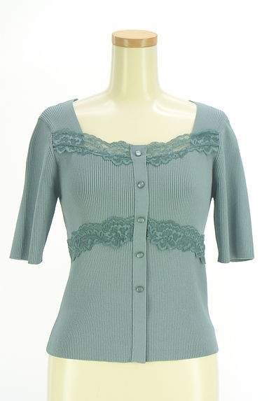 クリックで大画像表示 PROPORTION BODY DRESSING(プロポーションボディドレッシング)の古着「半袖レースラインリブニットトップス(ニット)」大画像1へ