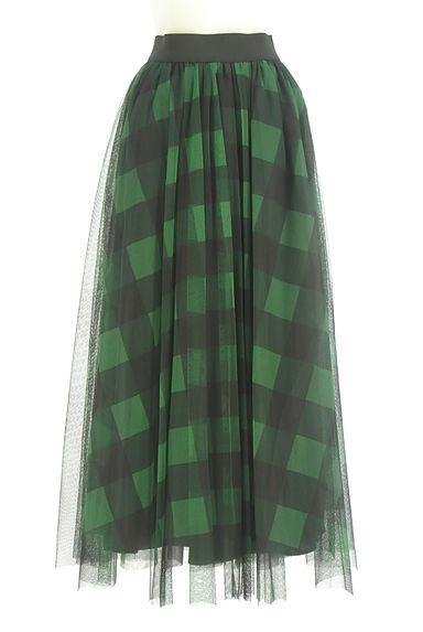 クリックで大画像表示 Bluelea(ブルレア)の古着「チェック柄チュールフレアスカート(ロングスカート・マキシスカート)」大画像1へ