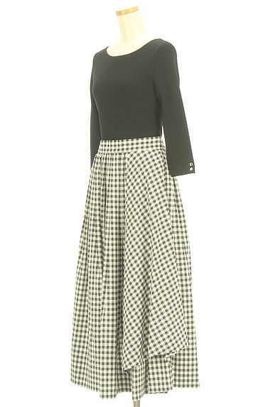 JUSGLITTY（ジャスグリッティー）の古着「異素材切替ギンガムチェックロングワンピ（ワンピース・チュニック）」大画像３へ