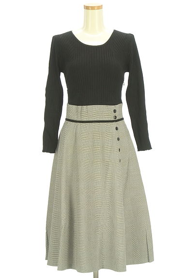 クリックで大画像表示 LAISSE PASSE(レッセパッセ)の古着「リブニット×グレンチェック柄切替ワンピース(ワンピース・チュニック)」大画像1へ